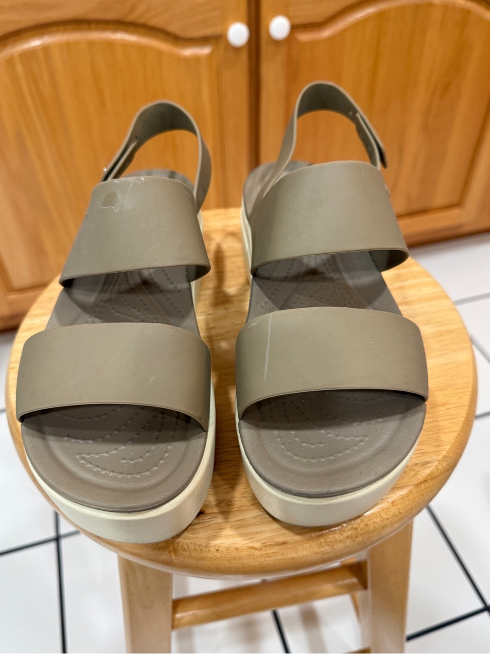 CROCS Women's Olive Taupe Double-Strap Platform Sandals